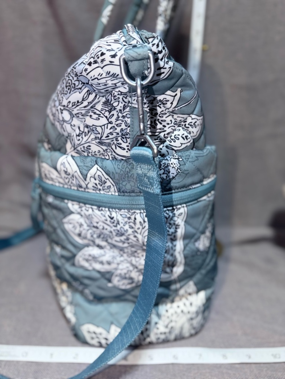 Vera Bradley Quilted Floral Tote Bag in Dusty Blue and White - Picture 4 of 8
